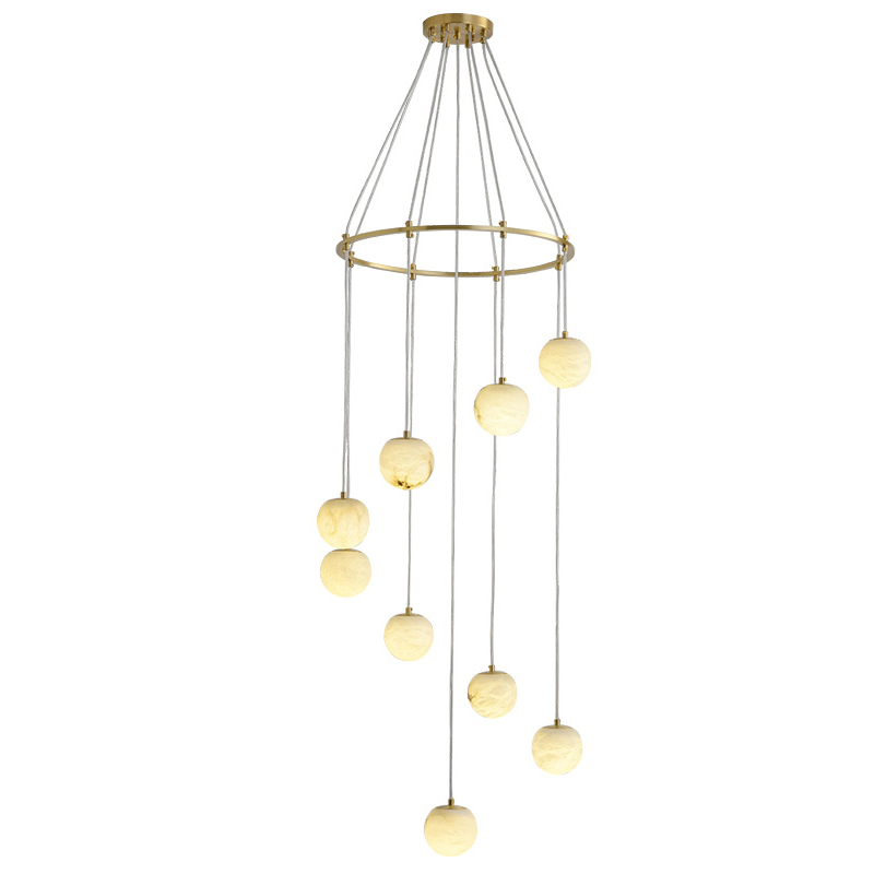 Каскадный Cветильник 9 подвесок Шариков из натурального мрамора Nine Marble Balls Lamp Золотой Каскадный Cветильник 9 подвесок Шариков из натурального мрамора Nine Marble Balls Lamp Золотой в Твери | Loft Concept