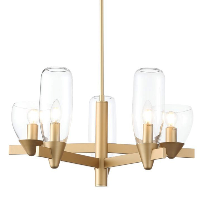 Люстра Houston 5 lamps матовое золото Прозрачное Стекло Люстра Houston 5 lamps матовое золото Прозрачное Стекло в Твери | Loft Concept
