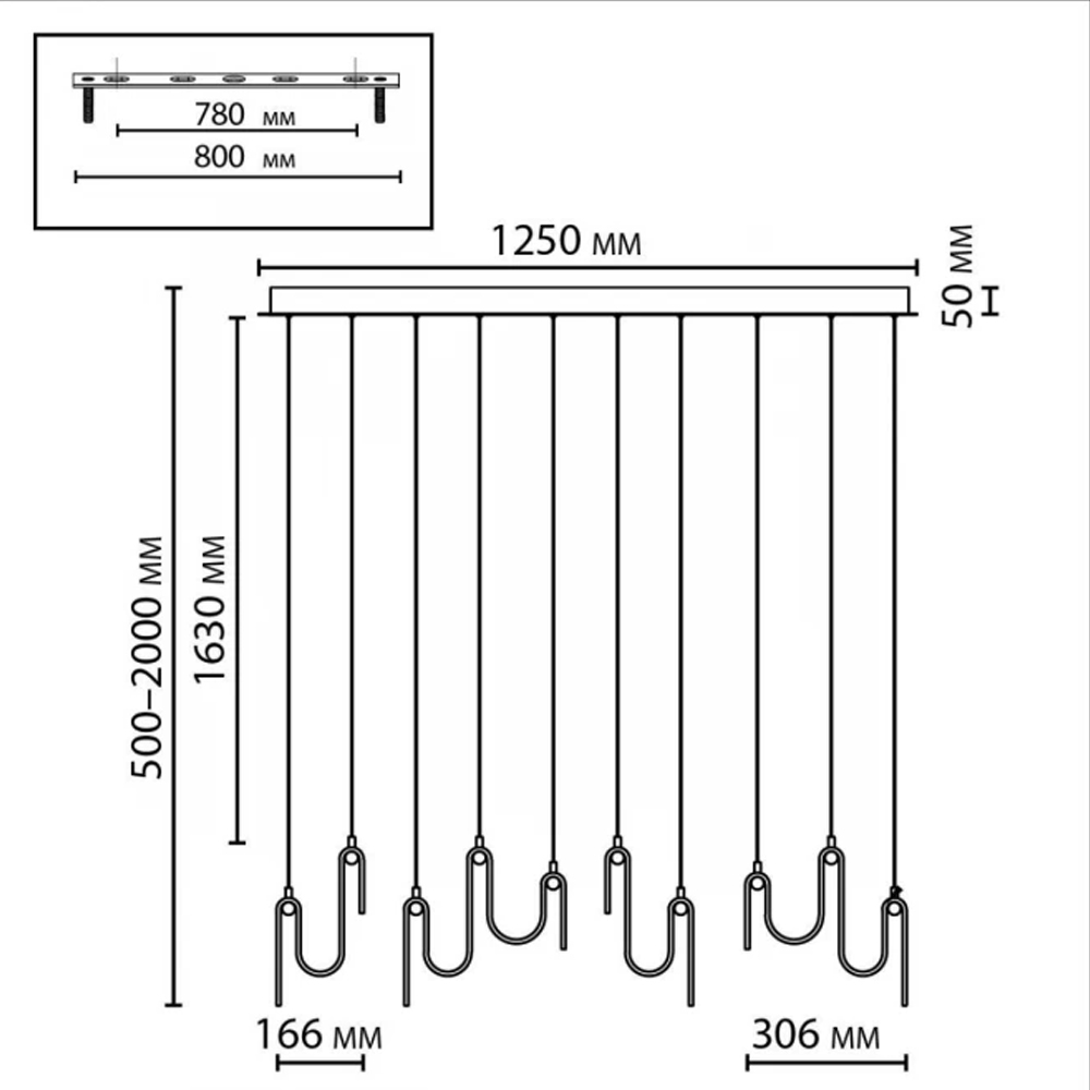 Подвесной светильник линейный с плафонами волнистой формы из фактурного стекла Big Wave в Твери