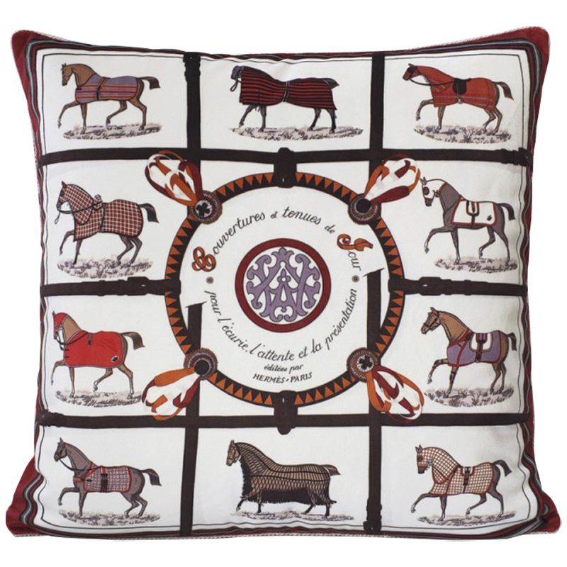 Декоративная подушка Hermes Horse 73 Белый Коричневый Декоративная подушка Hermes Horse 73 Белый Коричневый в Твери | Loft Concept