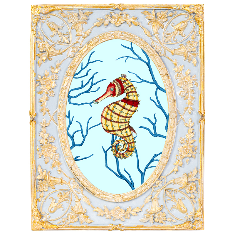 Картина в раме с золотым орнаментом Seashell Still Life Мульти Золотой Голубой в Твери | Loft Concept 