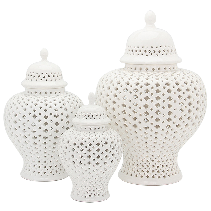 Ваза с крышкой White Ceramic Carving Vase Белый Ваза с крышкой White Ceramic Carving Vase Белый в Твери | Loft Concept