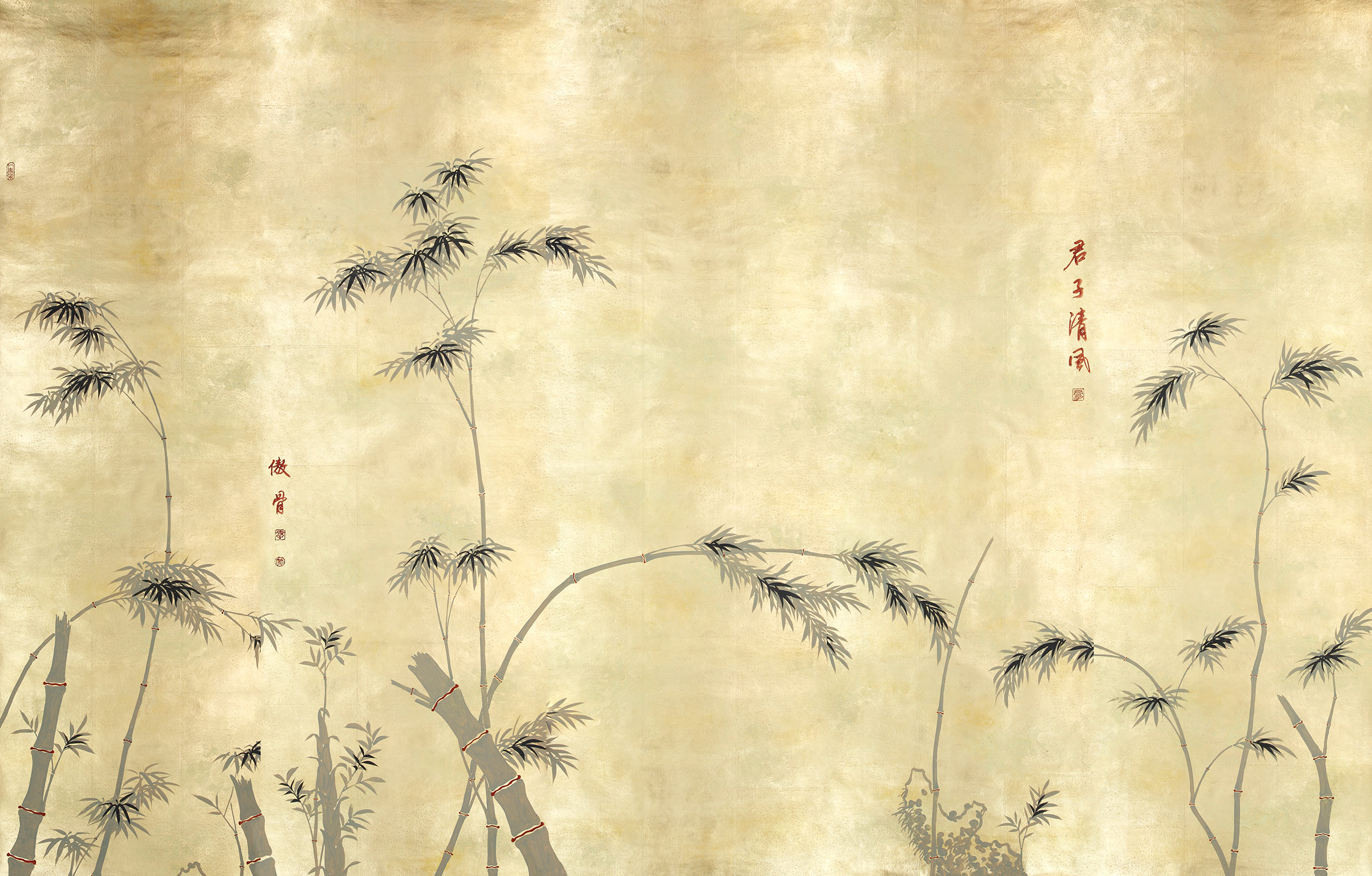 Обои ручная роспись Bamboo Dark Lacquer on Deep Rich Gold gilded tea paper Обои ручная роспись Bamboo Dark Lacquer on Deep Rich Gold gilded tea paper - постер Loft-Concept в Твери