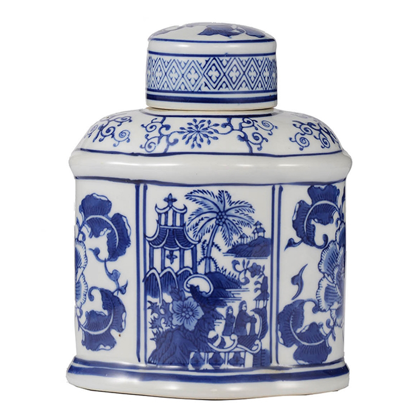 Ваза с крышкой Oriental Pattern Vase Синий Белый Ваза с крышкой Oriental Pattern Vase Синий Белый в Твери | Loft Concept