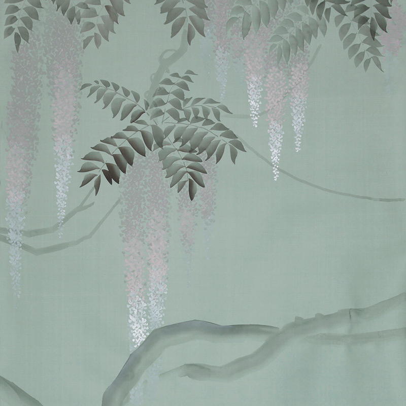 Обои в Японском стиле Wisteria Special Colourway on Blue Grey dyed silk Обои в Японском стиле Wisteria Special Colourway on Blue Grey dyed silk в Твери | Loft Concept