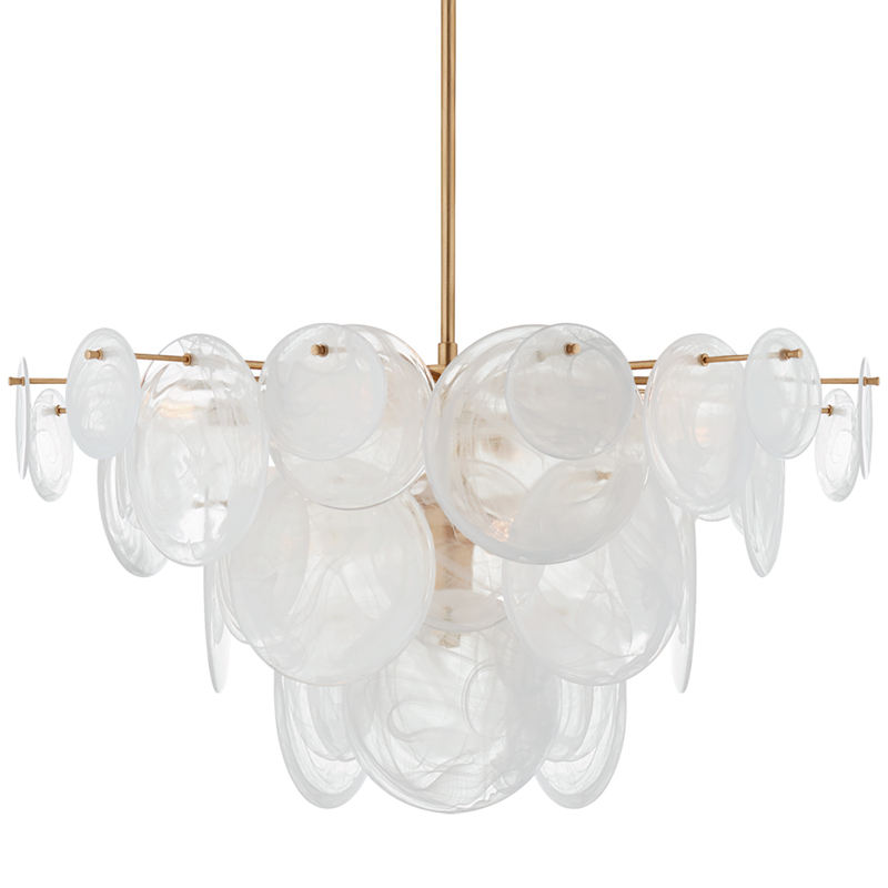 Люстра Disk Textured Glass Chandelier Золотой Белое матовое стекло Люстра Disk Textured Glass Chandelier Золотой Белое матовое стекло в Твери | Loft Concept