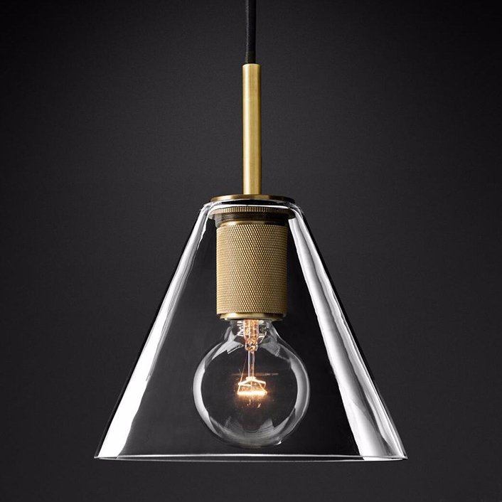 Подвесной светильник RH Utilitaire Funnel Pendant Brass Латунь Прозрачное Стекло Подвесной светильник RH Utilitaire Funnel Pendant Brass Латунь Прозрачное Стекло в Твери | Loft Concept