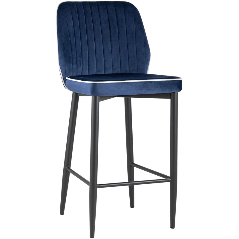 Барный Стул Lawrence Chair Синий Велюр Белый кант Синий Белый Черный Барный Стул Lawrence Chair Синий Велюр Белый кант Синий Белый Черный в Твери | Loft Concept