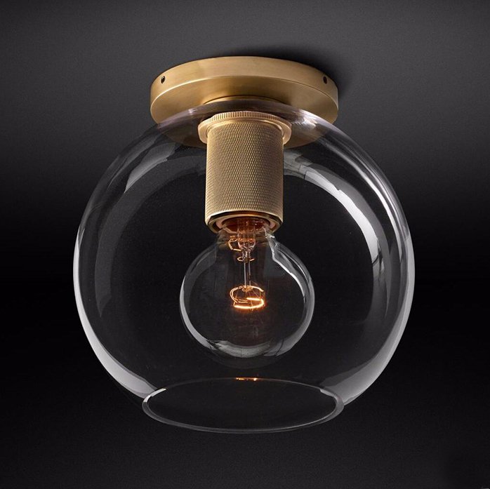 Потолочный светильник RH Utilitaire Globe Shade Flushmount Brass Прозрачное Стекло Латунь Потолочный светильник RH Utilitaire Globe Shade Flushmount Brass Прозрачное Стекло Латунь в Твери | Loft Concept