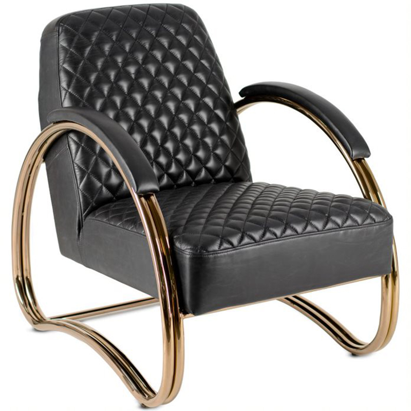Кресло Hodges Armchair black leather Черный Розовое золото Кресло Hodges Armchair black leather Черный Розовое золото в Твери | Loft Concept