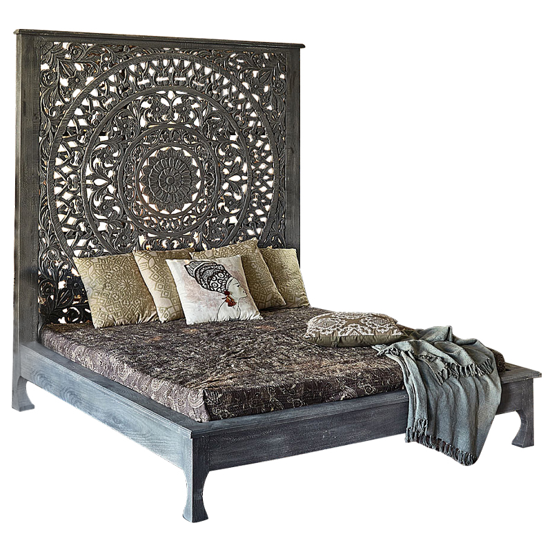 Кровать Indian Antique White Furniture Sarita Bed серый Серый Кровать Indian Antique White Furniture Sarita Bed серый Серый в Твери | Loft Concept