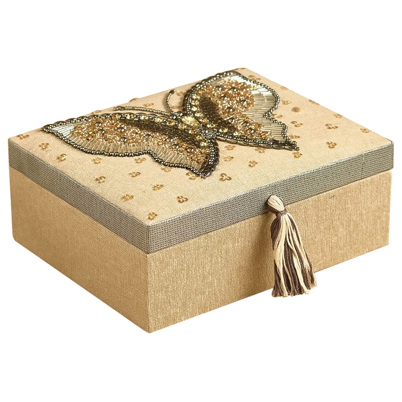 Шкатулка с вышивкой из бисера Butterfly Beads Embroidery Box Бежевый Серебряный Золотой Шкатулка с вышивкой из бисера Butterfly Beads Embroidery Box Бежевый Серебряный Золотой в Твери | Loft Concept