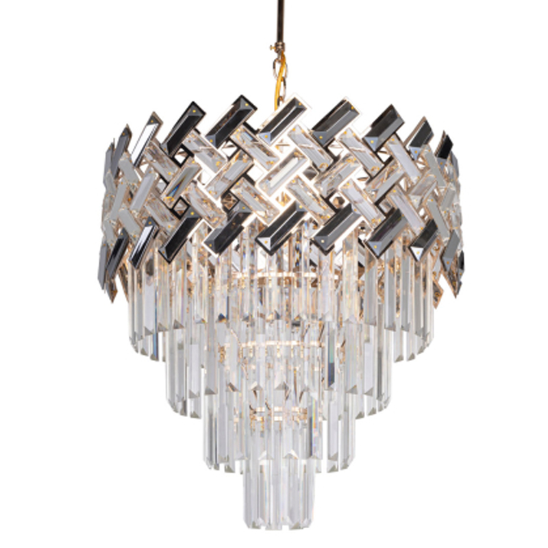 Люстра многоярусная с переплетенными металлическими элементами черного и золотого цвета и прозрачными хрустальными подвесками Empire Chandelier Crystal Золотой Прозрачный Черный в Твери | Loft Concept 