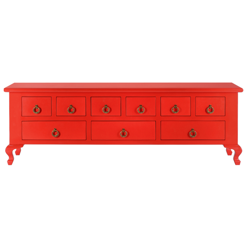 Комод длинный в стиле Шинуазри 9 ящиков Chinese Deep Red Красный Красный в Твери | Loft Concept 