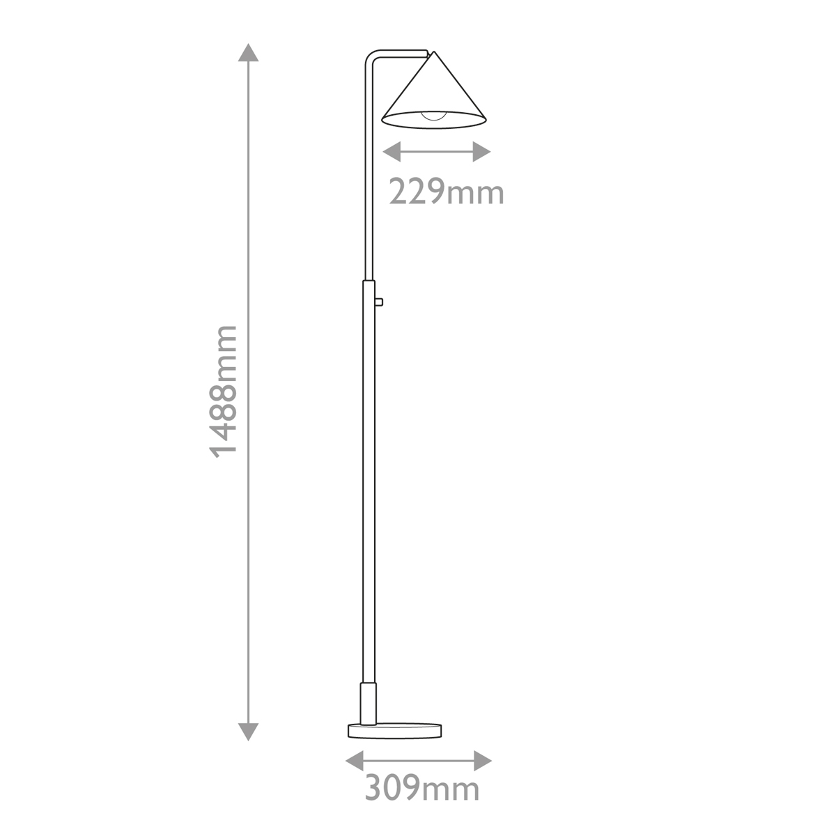Торшер золотого цвета с плафоном в форме конуса и тонкой высокой стойкой на круглом основании Alora Mood в Твери