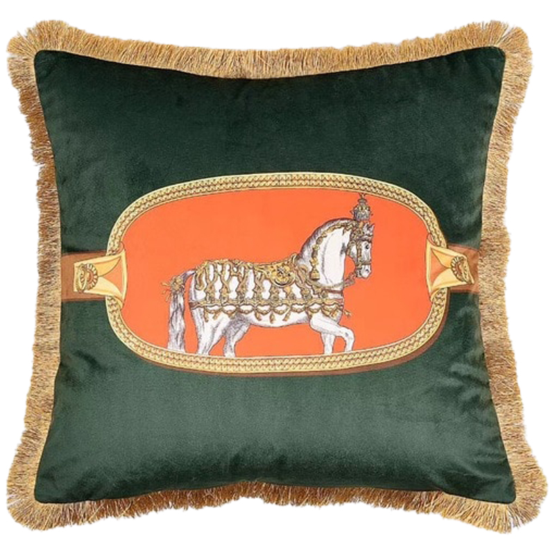 Декоративная подушка Hermes Horse 110 Зеленый Оранжевый Золотой в Твери | Loft Concept 