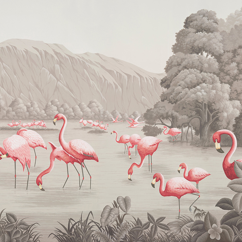 Обои ручная роспись Flamingos Flamingo on Eau Forte scenic paper  в Твери | Loft Concept 