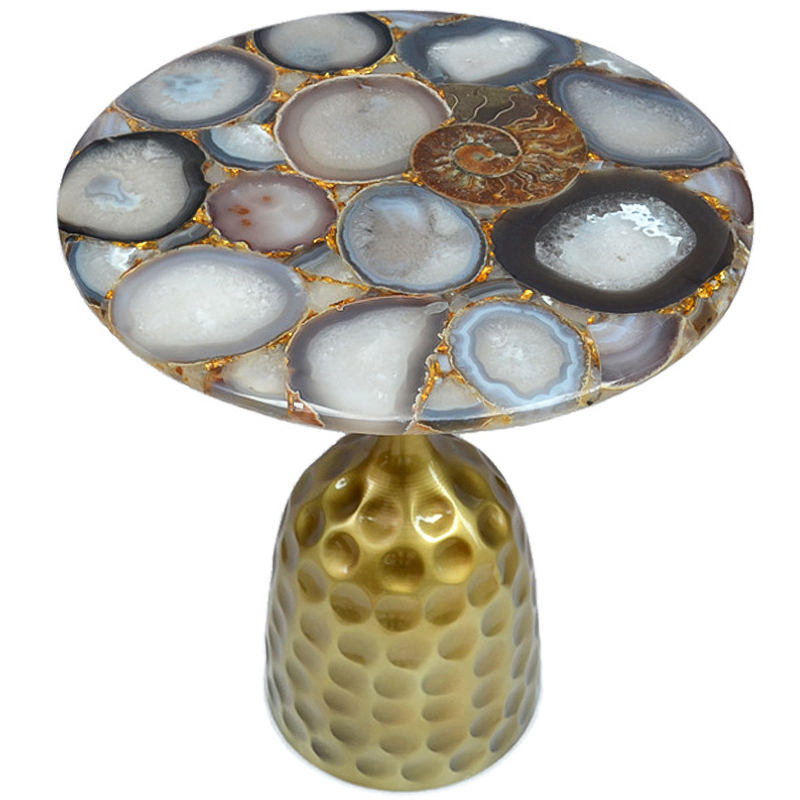 Приставной стол Cluster Surface Beige Agate Side Table Бежево-серый Латунь Коричневый Серый в Твери | Loft Concept 