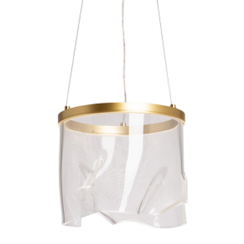 Подвесной светильник цилиндрической формы с прозрачным волнистым плафоном Wave Line Латунь Прозрачный в Твери | Loft Concept 