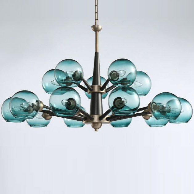 Люстра Thalia chandelier Blue glass 15 Золотой Светло-голубой Черный Люстра Thalia chandelier Blue glass 15 Золотой Светло-голубой Черный в Твери | Loft Concept