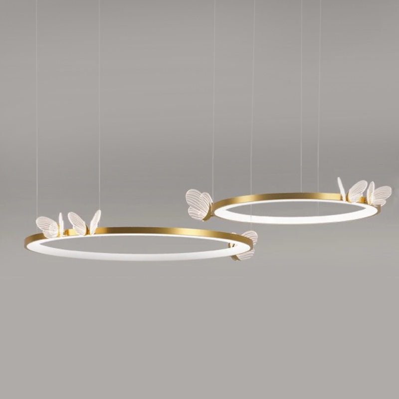 Подвесной светильник двойное кольцо с бабочками  Butterfly Double Ring F Прозрачный Латунь в Твери | Loft Concept 