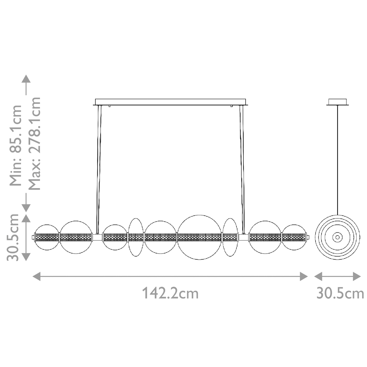 Подвесной светильник линейный с прозрачными стеклянными шарами разного диаметра Eurofase в Твери