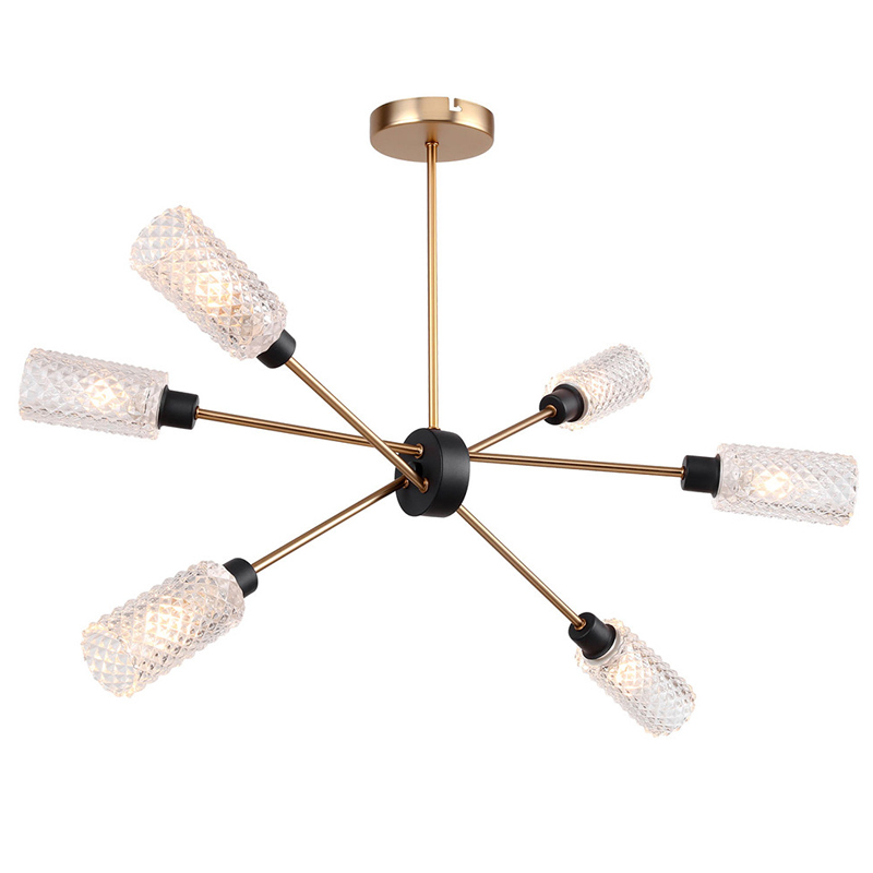 Светильник Sputnik Chandelier six cylinders Черный Латунь Янтарь (Amber) Светильник Sputnik Chandelier six cylinders Черный Латунь Янтарь (Amber) в Твери | Loft Concept