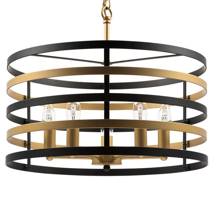 Люстра Gold Stripes Chandelier 5 Черный Золотой Люстра Gold Stripes Chandelier 5 Черный Золотой в Твери | Loft Concept