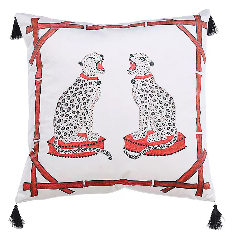 Декоративная подушка Стиль Gucci Two Cheetahs Cushion Белый Красный Черный Декоративная подушка Стиль Gucci Two Cheetahs Cushion Белый Красный Черный в Твери | Loft Concept