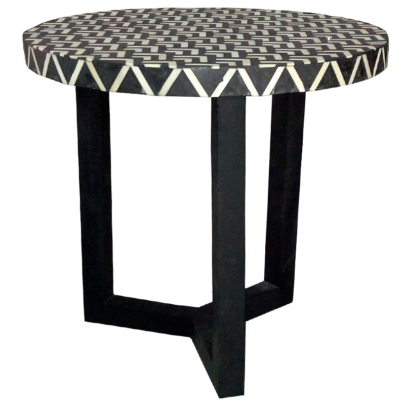 Круглый приставной столик Bone Inlay Zigzag Белый Черный Круглый приставной столик Bone Inlay Zigzag Белый Черный в Твери | Loft Concept