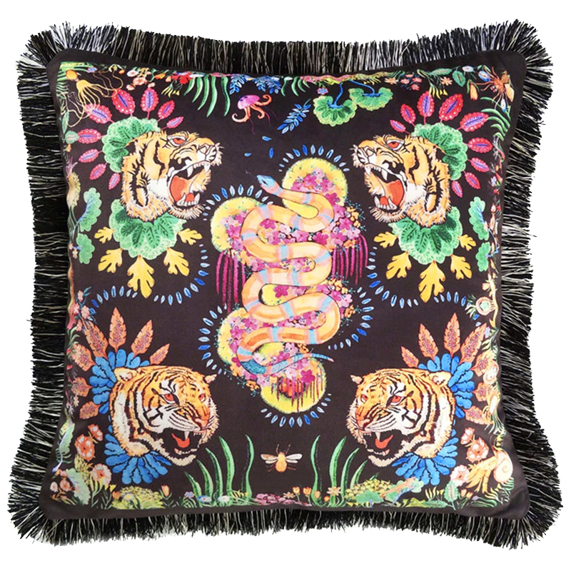 Декоративная подушка Cтиль Gucci Four Tigers and Micrurus Мульти Черный Декоративная подушка Cтиль Gucci Four Tigers and Micrurus Мульти Черный в Твери | Loft Concept