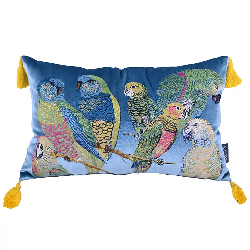 Декоративная подушка с вышивкой Embroidery Parrots Long Pillow Blue Голубой Мульти Декоративная подушка с вышивкой Embroidery Parrots Long Pillow Blue Голубой Мульти в Твери | Loft Concept