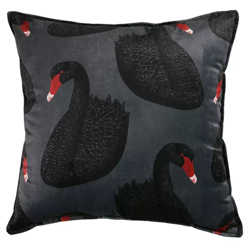 Декоративная подушка Black Swans Cushion Черная Черный Серый Красный Декоративная подушка Black Swans Cushion Черная Черный Серый Красный в Твери | Loft Concept