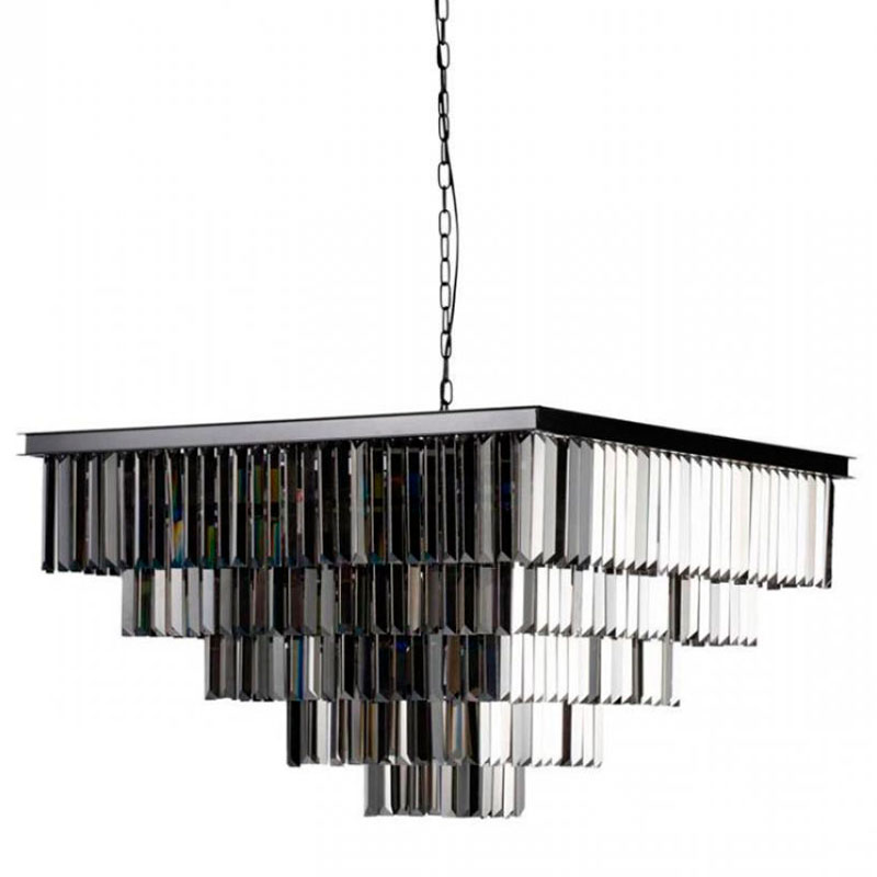 Квадратная Люстра RH 1920s Odeon Black iron Five layers Серое Стекло 80х80 Черный Серый Квадратная Люстра RH 1920s Odeon Black iron Five layers Серое Стекло 80х80 Черный Серый в Твери | Loft Concept