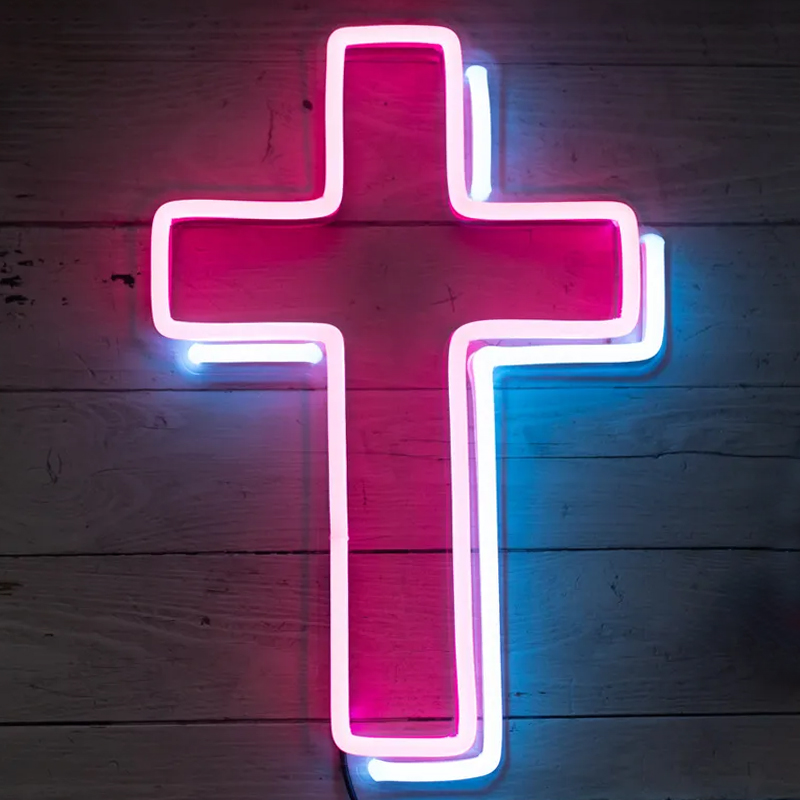 Неоновая настенная лампа Cross Neon Wall Lamp Розовый Синий Неоновая настенная лампа Cross Neon Wall Lamp Розовый Синий в Твери | Loft Concept