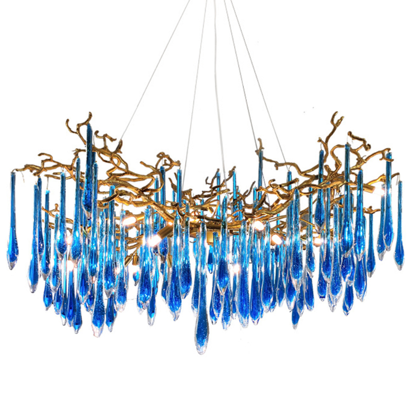 Люстра Blue Fountain Chandelier Золотой Синий Люстра Blue Fountain Chandelier Золотой Синий в Твери | Loft Concept