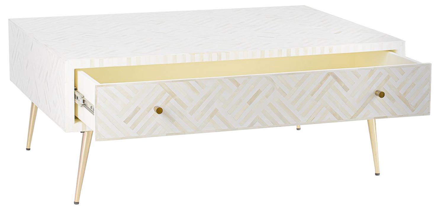 Кофейный стол White Indian Bone Inlay Coffee Table - фото