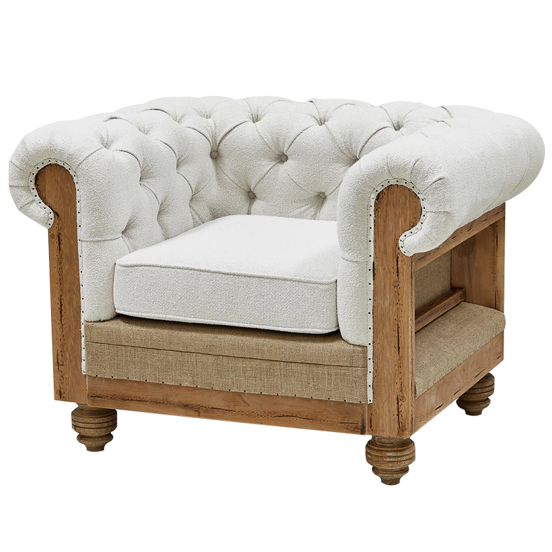 Кресло Deconstructed Chesterfield Armchair White Boucle Белый Древесина Кресло Deconstructed Chesterfield Armchair White Boucle Белый Древесина в Твери | Loft Concept