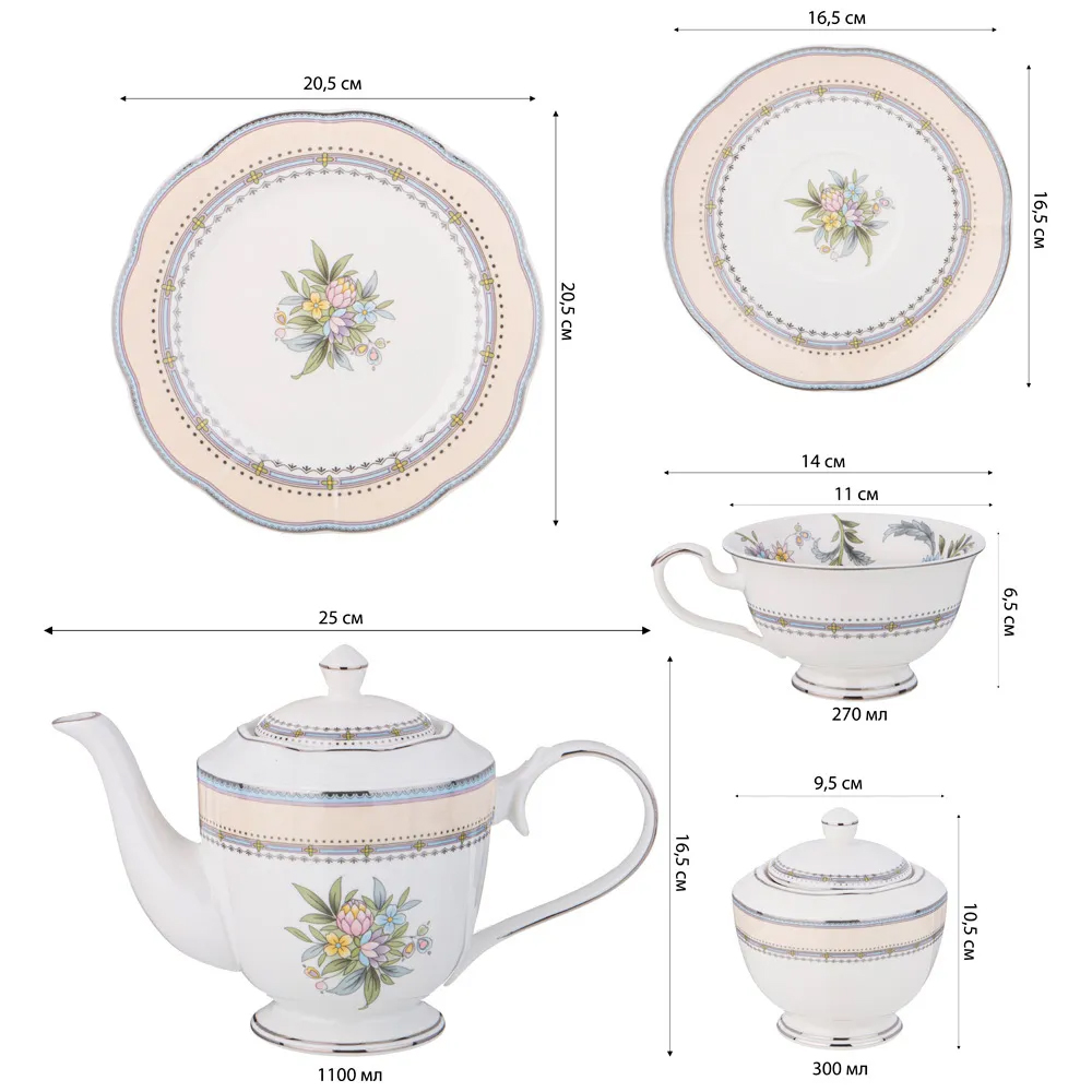 Чайный сервиз из фарфора на 6 персон 20 предметов Tea Flower Set в Твери