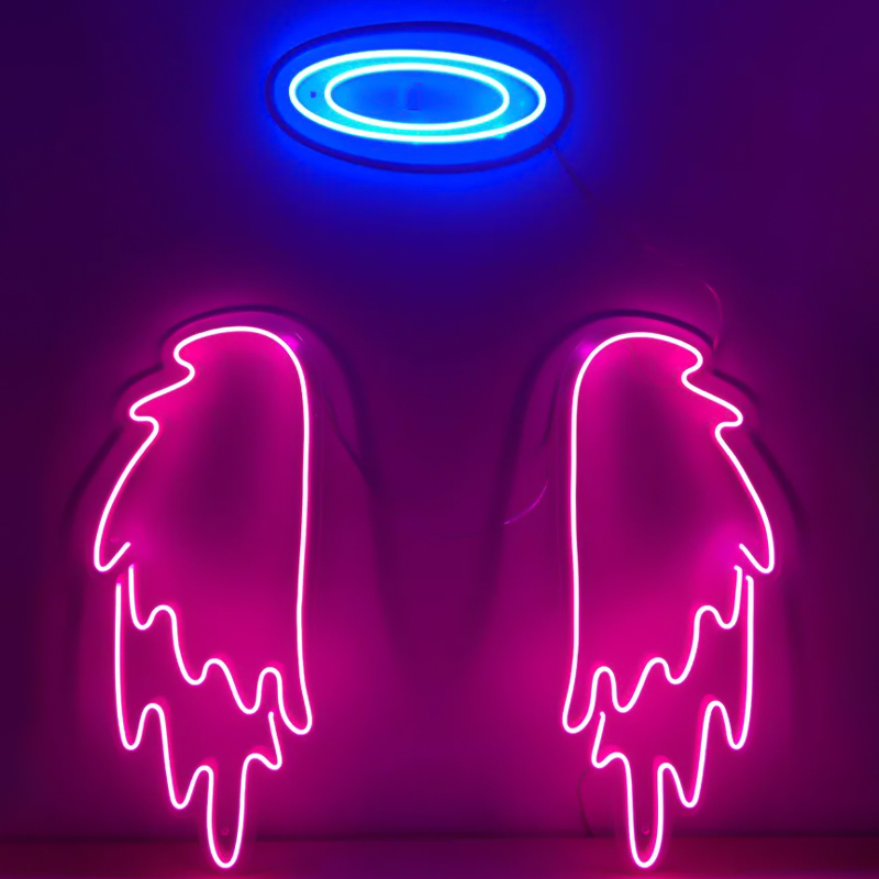 Неоновая настенная лампа Pink Wings Neon Wall Lamp Розовый Синий Неоновая настенная лампа Pink Wings Neon Wall Lamp Розовый Синий в Твери | Loft Concept