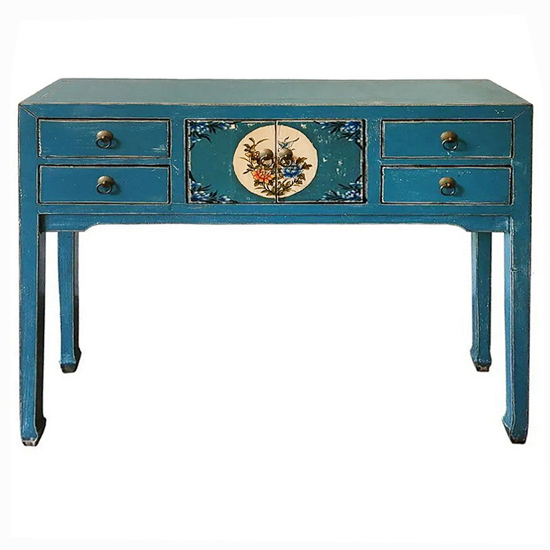 Консоль в китайском стиле с 4-мя ящиками Chinese Elm Console Table Синий в Твери | Loft Concept 