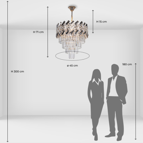 Люстра многоярусная с переплетенными металлическими элементами черного и золотого цвета и прозрачными хрустальными подвесками Empire Chandelier Crystal в Твери