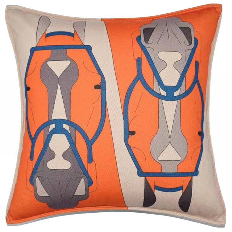 Декоративная подушка Hermes Horse 27 Оранжевый Бежево-серый Синий Декоративная подушка Hermes Horse 27 Оранжевый Бежево-серый Синий в Твери | Loft Concept
