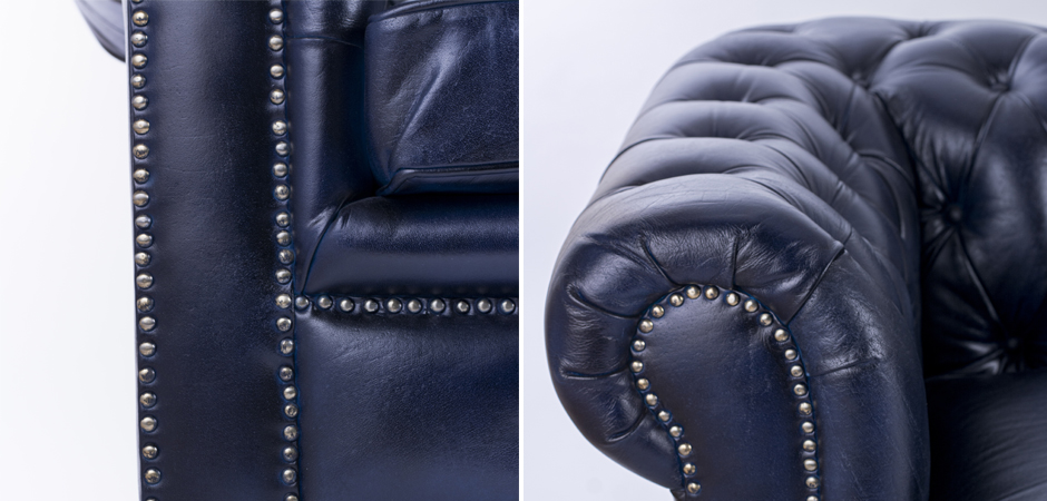 Диван Честерфилд синяя натуральная кожа - фото №1