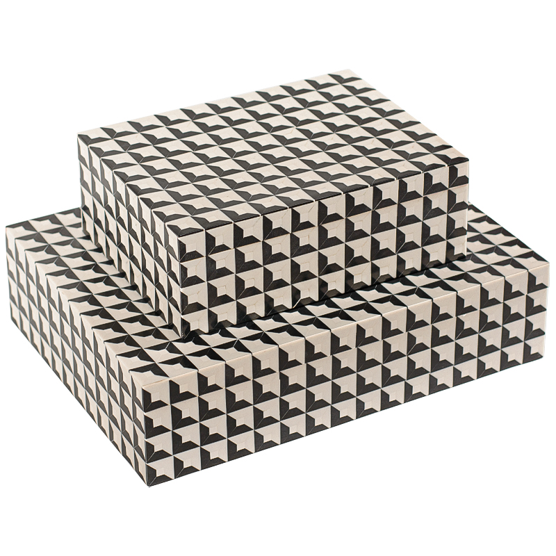 Комплект шкатулок Black White Square Bone Inlay Черно-белый Комплект шкатулок Black White Square Bone Inlay Черно-белый в Твери | Loft Concept