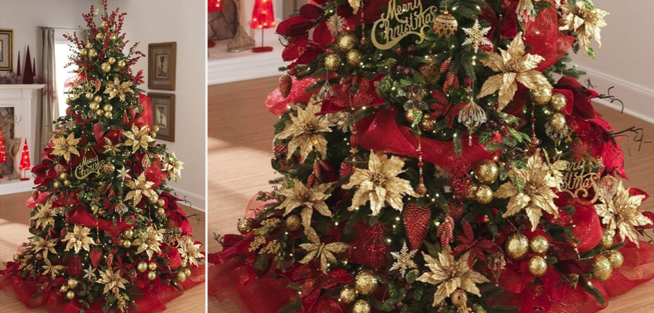 Дизайнерская Елка с Красным и Золотым новогодним декором Christmas Tree Golden Flowers Дизайнерская Елка с Красным и Золотым новогодним декором Christmas Tree Golden Flowers - Loft-Concept в Твери