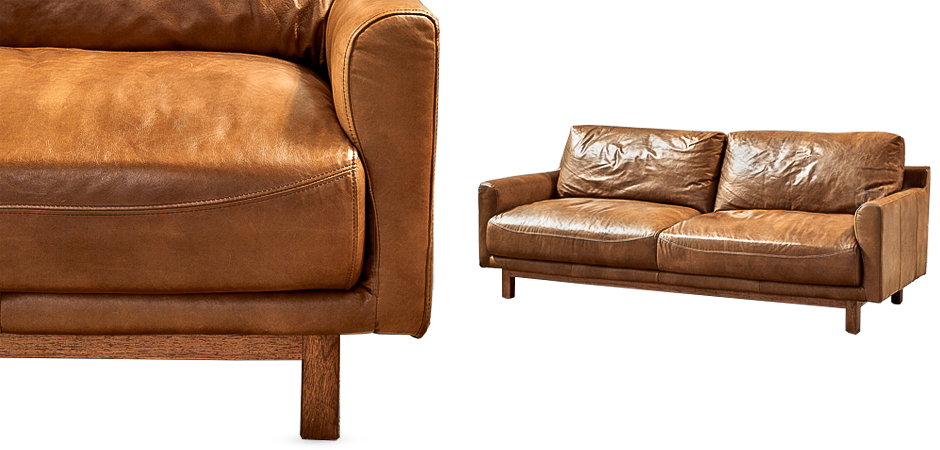 Диван Caramel Leather & Wood Triple Sofa Диван Caramel Leather & Wood Triple Sofa - Loft-Concept в Твери
