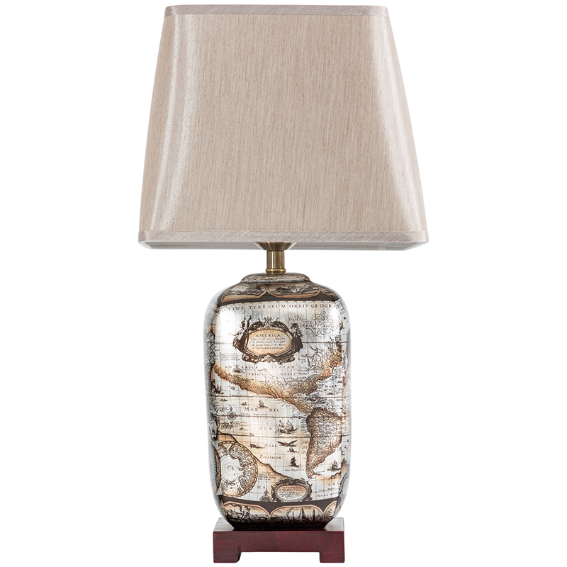 Настольная лампа Vintage World Map Lampshade Серый Коричневый Бежевый Настольная лампа Vintage World Map Lampshade Серый Коричневый Бежевый в Твери | Loft Concept