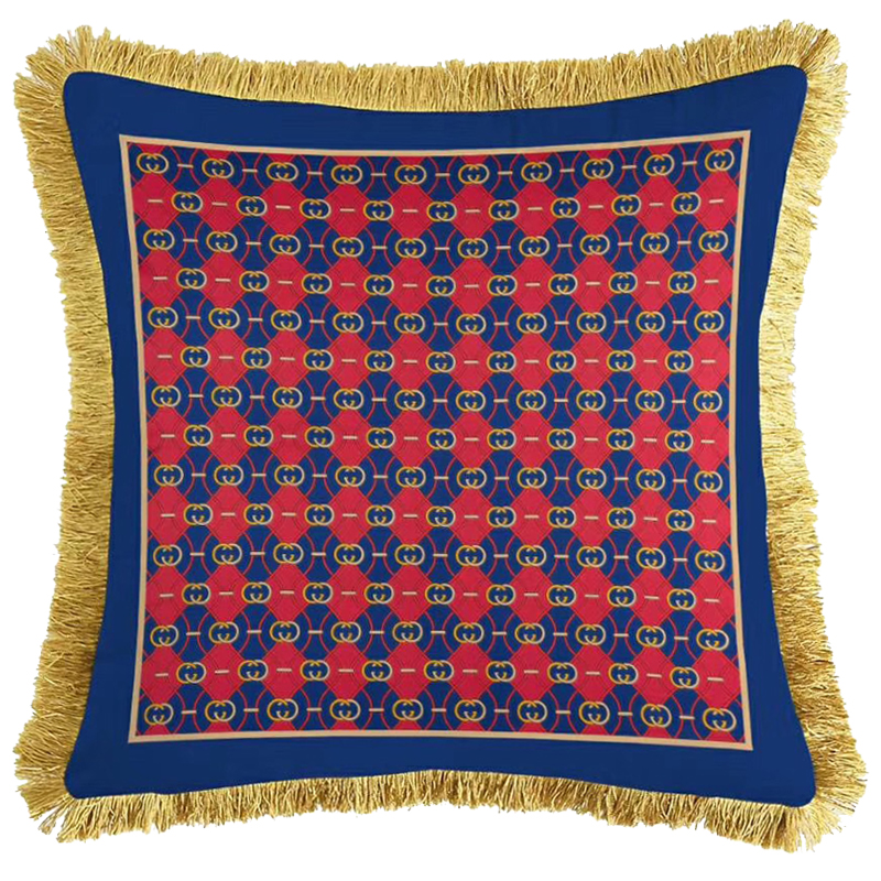 Декоративная подушка Cтиль Gucci Pattern Red Blue Синий Красный Золотой Декоративная подушка Cтиль Gucci Pattern Red Blue Синий Красный Золотой в Твери | Loft Concept