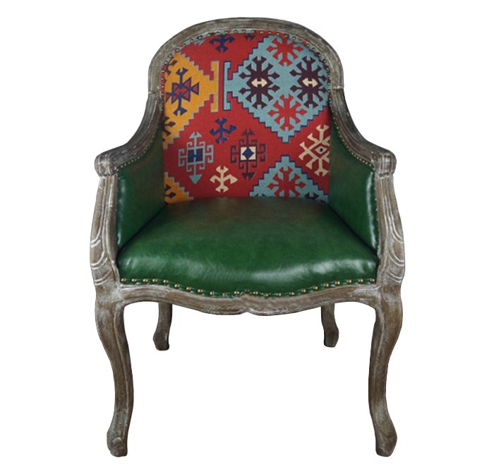Кресло Bergere Kelim Pattern & Green Leather Кресло Bergere Kelim Pattern & Green Leather в Твери | Loft Concept